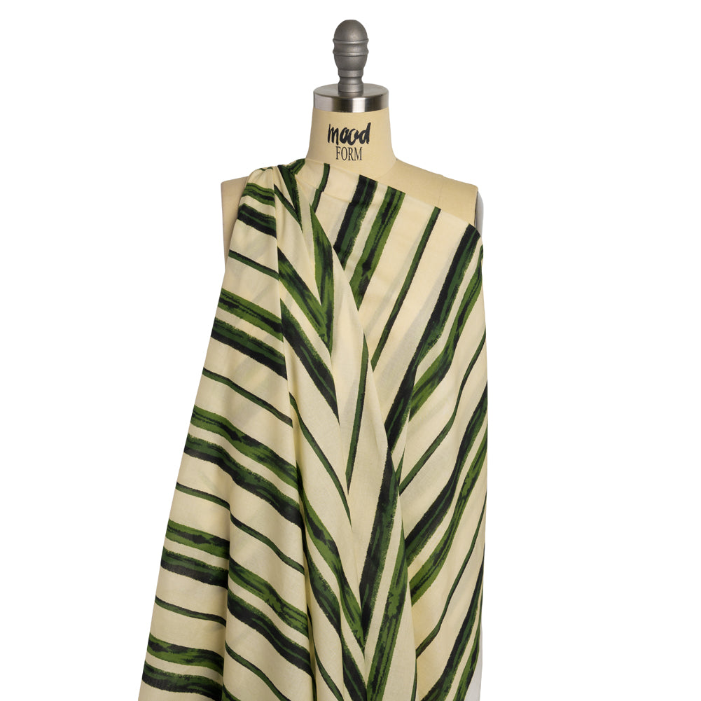 Cotton Voile - Cream and Green Painted Stripes - Verdant Trail Print - Mood Exclusive Acadia Collection Cotton Voile - Cream and Green Painted Stripes - Verdant Trail Print - Mood Exclusive Acadia Collection