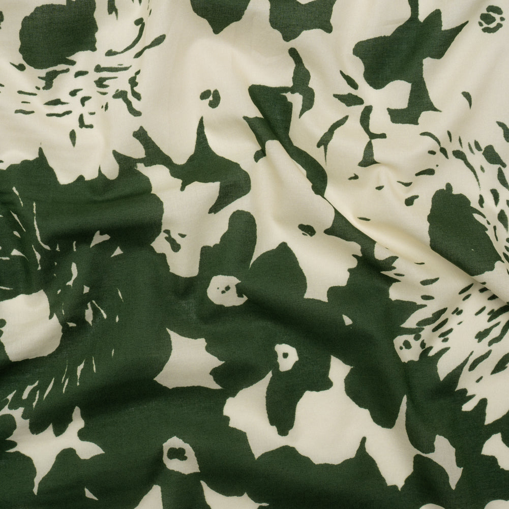 Cotton Voile - Hunter Green and Cream Big Floral - Rorschach Rosettes Print - Mood Exclusive Acadia Collection Cotton Voile - Hunter Green and Cream Big Floral - Rorschach Rosettes Print - Mood Exclusive Acadia Collection