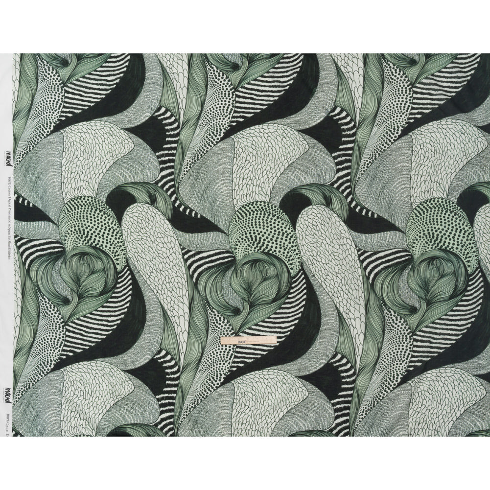 Cotton Voile - Dark Green and White Doodled Patterns - Forest Fantasy Print - Mood Exclusive Acadia Collection Cotton Voile - Dark Green and White Doodled Patterns - Forest Fantasy Print - Mood Exclusive Acadia Collection