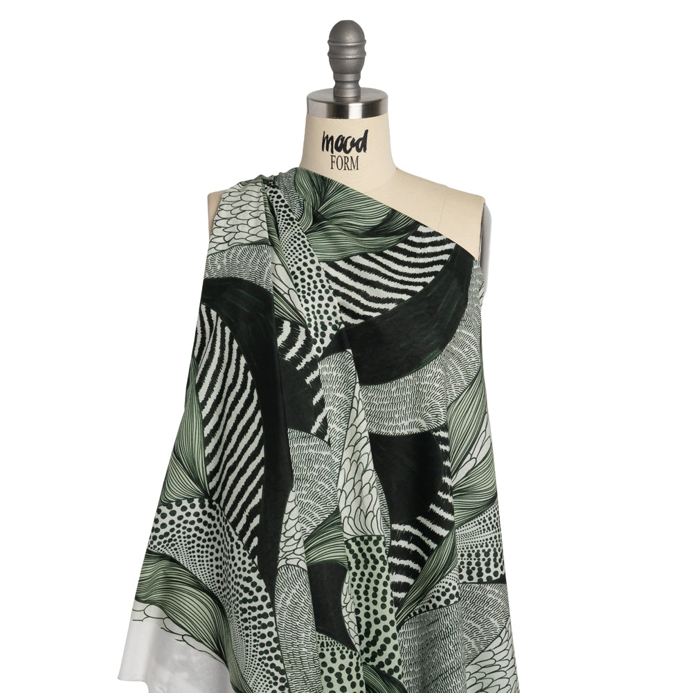 Cotton Voile - Dark Green and White Doodled Patterns - Forest Fantasy Print - Mood Exclusive Acadia Collection Cotton Voile - Dark Green and White Doodled Patterns - Forest Fantasy Print - Mood Exclusive Acadia Collection