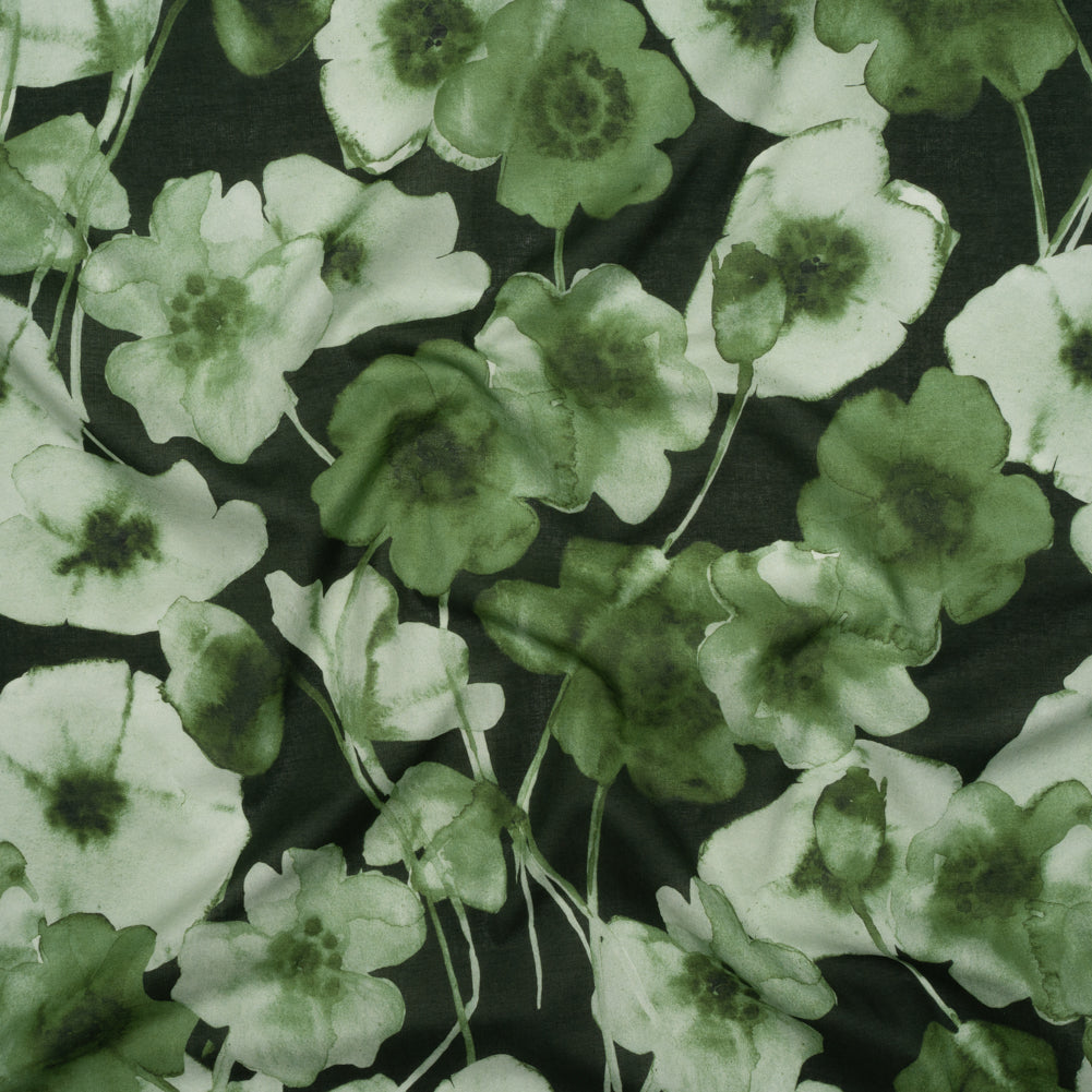 Cotton Voile - Green Painterly Flowers - Coastal Clover Print - Mood Exclusive Acadia Collection Cotton Voile - Green Painterly Flowers - Coastal Clover Print - Mood Exclusive Acadia Collection