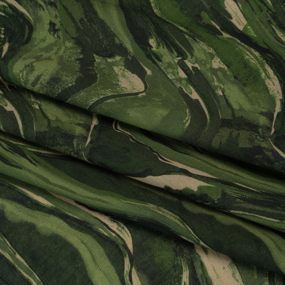 Cotton Voile - Green and Beige Abstract Swirls - Painter’s Pond Print - Mood Exclusive Acadia Collection Cotton Voile - Green and Beige Abstract Swirls - Painter’s Pond Print - Mood Exclusive Acadia Collection