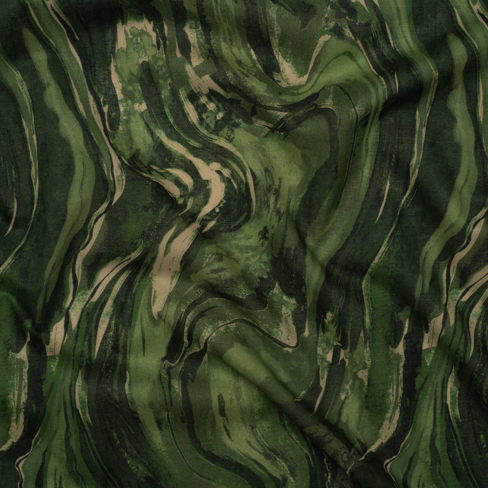 Cotton Voile - Green and Beige Abstract Swirls - Painter’s Pond Print - Mood Exclusive Acadia Collection Cotton Voile - Green and Beige Abstract Swirls - Painter’s Pond Print - Mood Exclusive Acadia Collection