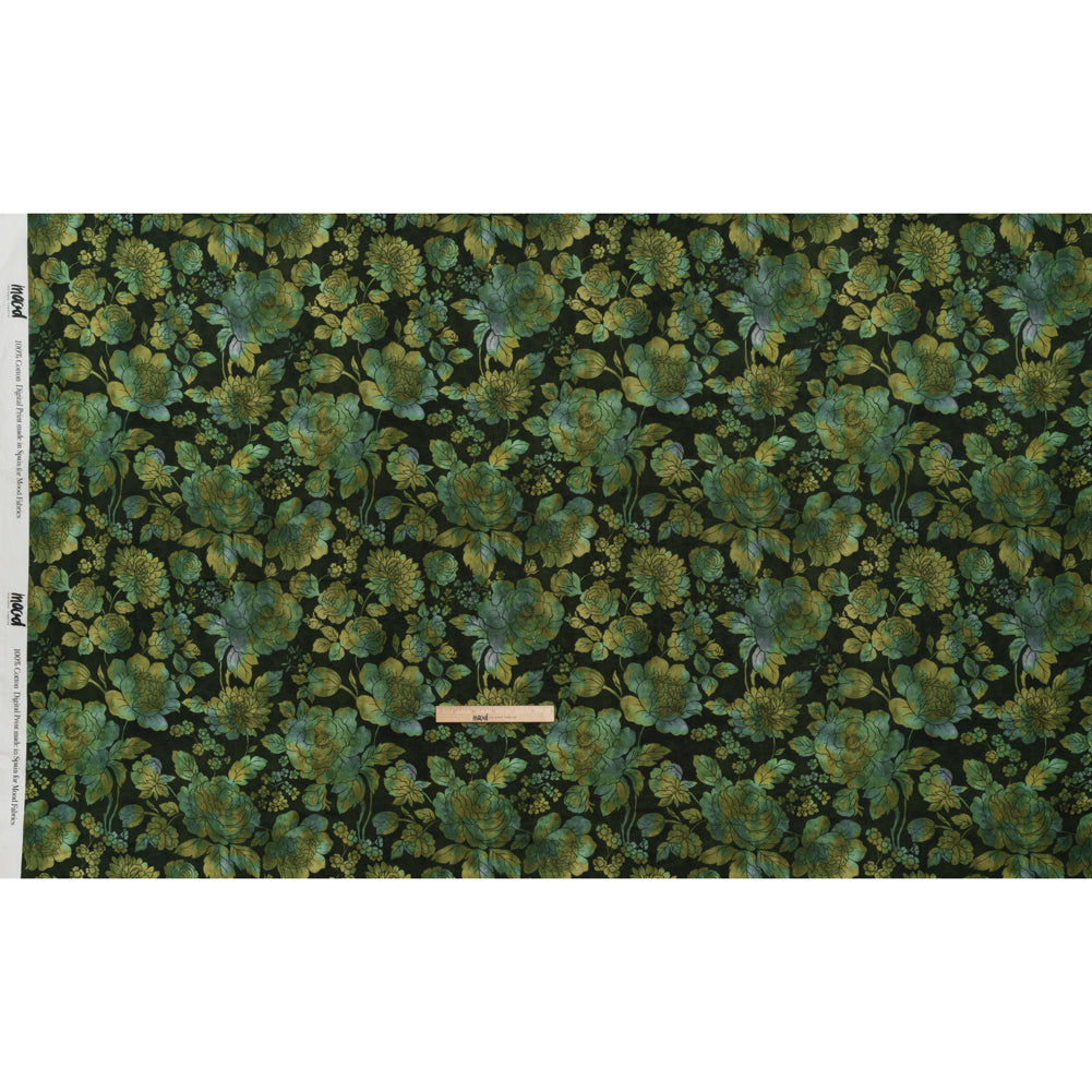 Cotton Voile - Green, Olive and Navy Floral - Secret Garden Print - Mood Exclusive Acadia Collection - Full Cotton Voile - Green, Olive and Navy Floral - Secret Garden Print - Mood Exclusive Acadia Collection - Full