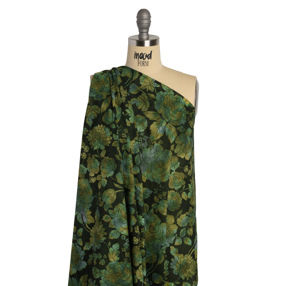 Cotton Voile - Green, Olive and Navy Floral - Secret Garden Print - Mood Exclusive Acadia Collection - Drape Cotton Voile - Green, Olive and Navy Floral - Secret Garden Print - Mood Exclusive Acadia Collection - Drape