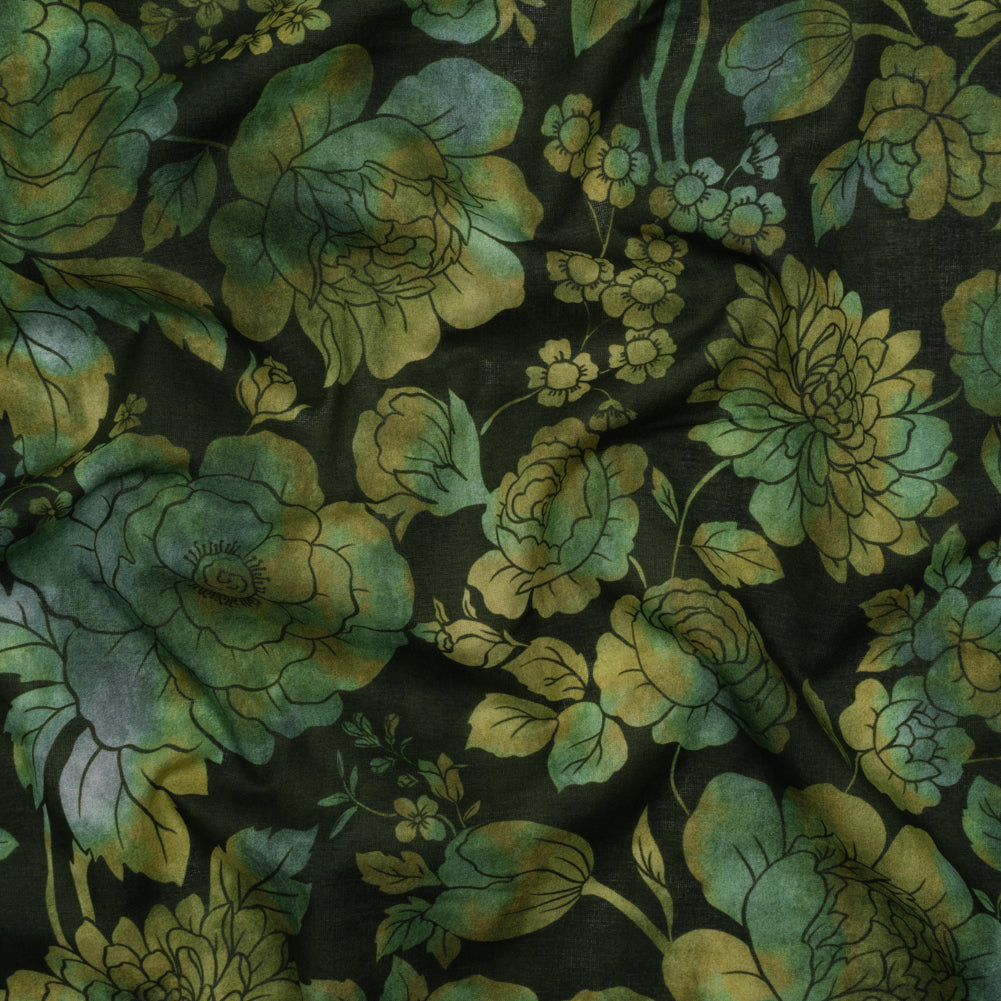 Cotton Voile - Green, Olive and Navy Floral - Secret Garden Print - Mood Exclusive Acadia Collection Cotton Voile - Green, Olive and Navy Floral - Secret Garden Print - Mood Exclusive Acadia Collection