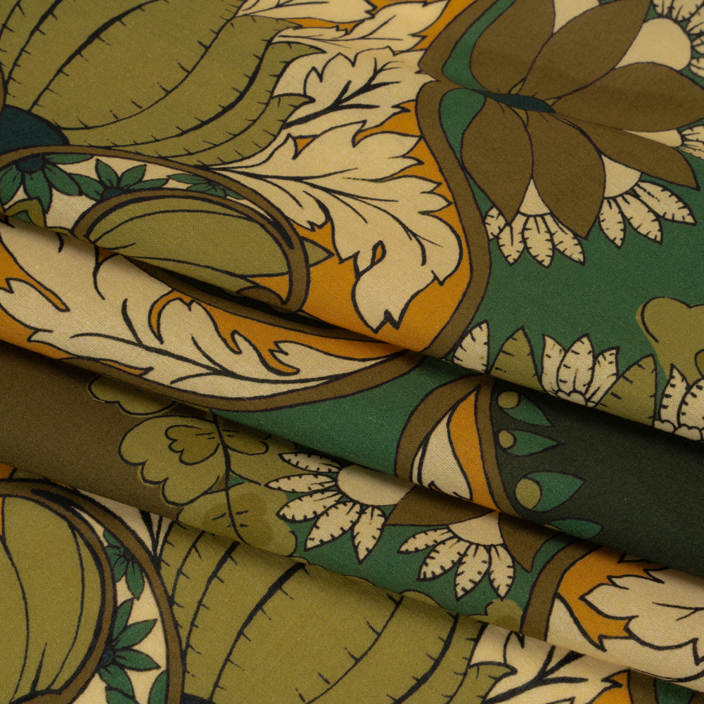 Cotton Voile - Olive Green, Teal and Mango Orange Wavy Floral Stripes - Nymph’s Harvest Print - Mood Exclusive Acadia Collection Cotton Voile - Olive Green, Teal and Mango Orange Wavy Floral Stripes - Nymph’s Harvest Print - Mood Exclusive Acadia Collection