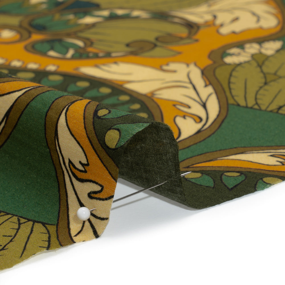 Cotton Voile - Olive Green, Teal and Mango Orange Wavy Floral Stripes - Nymph’s Harvest Print - Mood Exclusive Acadia Collection Cotton Voile - Olive Green, Teal and Mango Orange Wavy Floral Stripes - Nymph’s Harvest Print - Mood Exclusive Acadia Collection