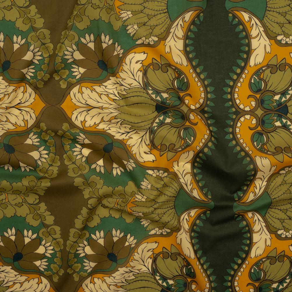 Cotton Voile - Olive Green, Teal and Mango Orange Wavy Floral Stripes - Nymph’s Harvest Print - Mood Exclusive Acadia Collection Cotton Voile - Olive Green, Teal and Mango Orange Wavy Floral Stripes - Nymph’s Harvest Print - Mood Exclusive Acadia Collection