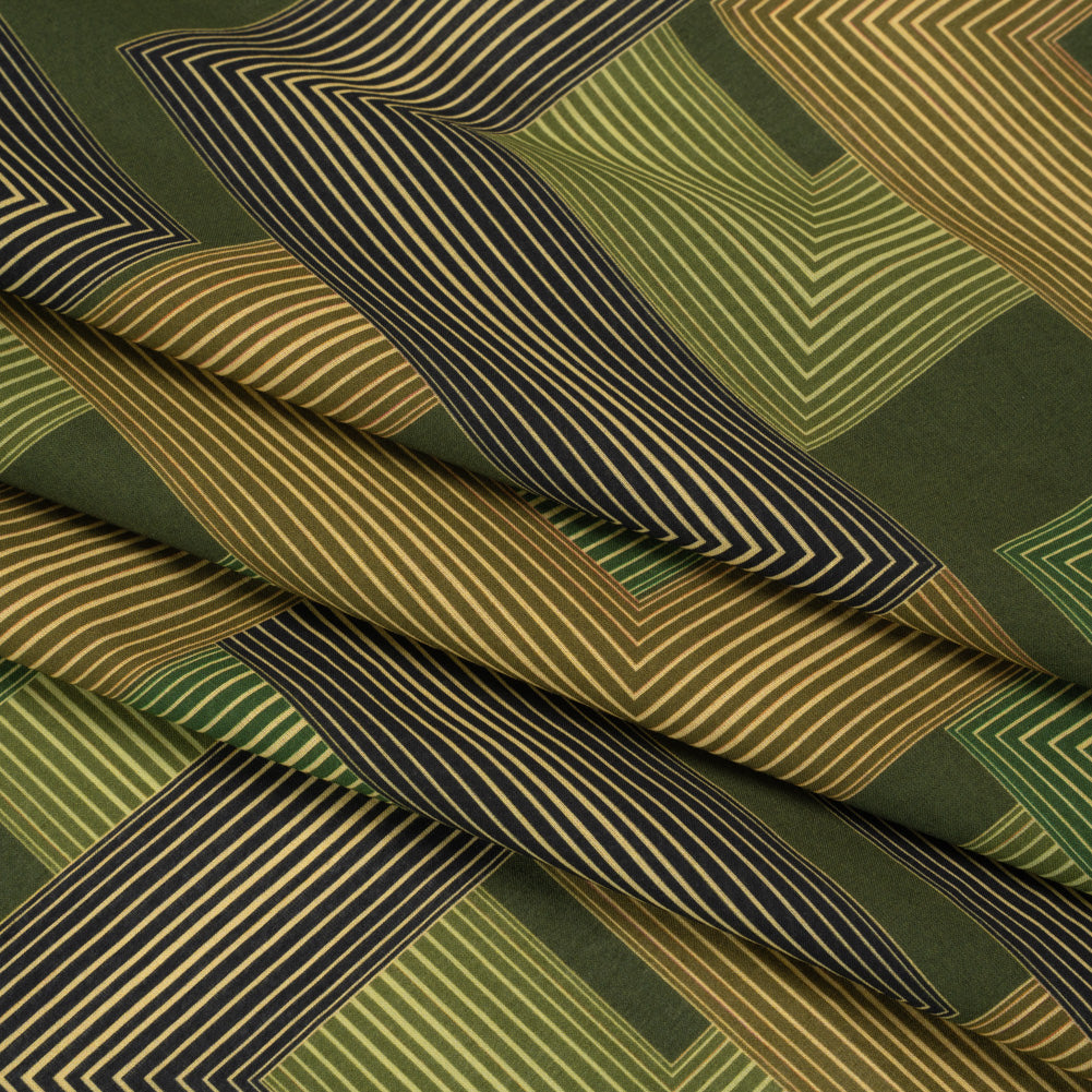 Cotton Voile - Olive and Hunter Green Geometric Lines - Hedge Maze Print - Mood Exclusive Acadia Collection - Folded Cotton Voile - Olive and Hunter Green Geometric Lines - Hedge Maze Print - Mood Exclusive Acadia Collection - Folded