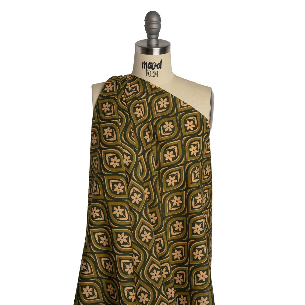 Cotton Voile - Olive, Hunter Green, and Beige Floral Ogees - Woodland Blooms Print - Mood Exclusive Acadia Collection Cotton Voile - Olive, Hunter Green, and Beige Floral Ogees - Woodland Blooms Print - Mood Exclusive Acadia Collection