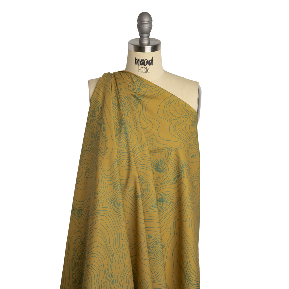 Cotton Voile - Olive and Hunter Green Abstract Lines - Topographic Map Print - Mood Exclusive Acadia Collection Cotton Voile - Olive and Hunter Green Abstract Lines - Topographic Map Print - Mood Exclusive Acadia Collection