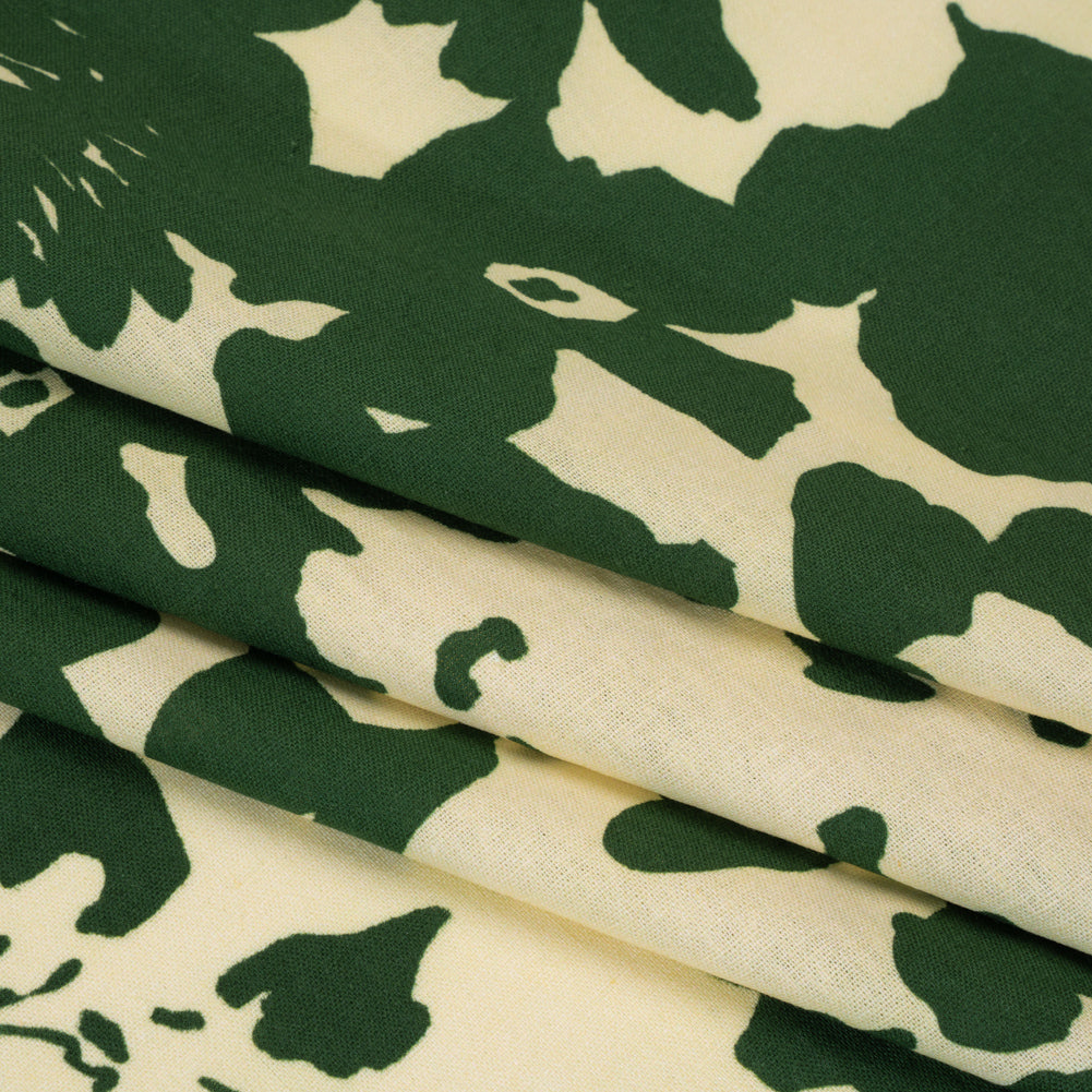 Linen and Rayon Woven - Hunter Green and Cream Big Floral - Rorschach Rosettes Print - Mood Exclusive Acadia Collection - Folded Linen and Rayon Woven - Hunter Green and Cream Big Floral - Rorschach Rosettes Print - Mood Exclusive Acadia Collection - Folded