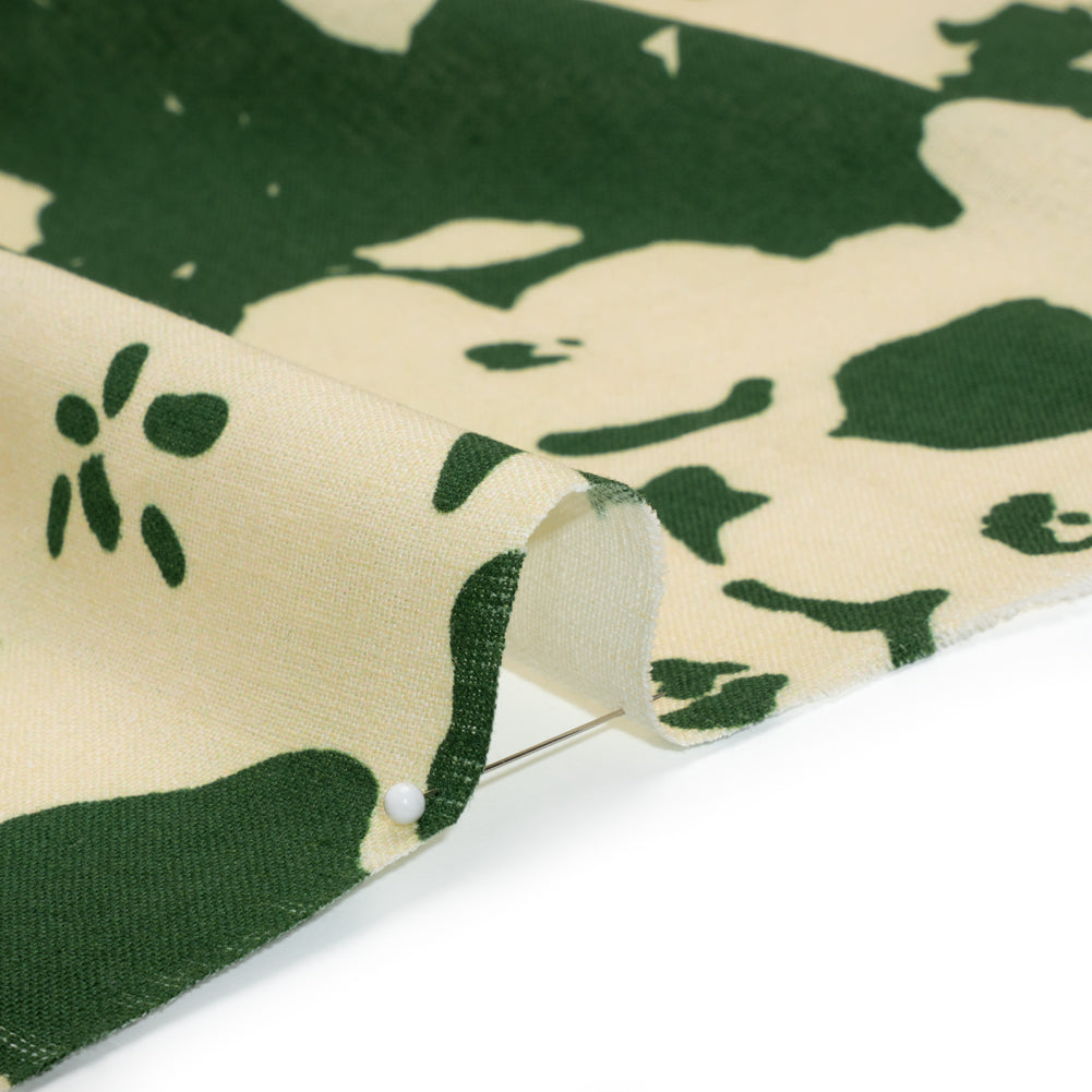 Linen and Rayon Woven - Hunter Green and Cream Big Floral - Rorschach Rosettes Print - Mood Exclusive Acadia Collection - Detail Linen and Rayon Woven - Hunter Green and Cream Big Floral - Rorschach Rosettes Print - Mood Exclusive Acadia Collection - Detail