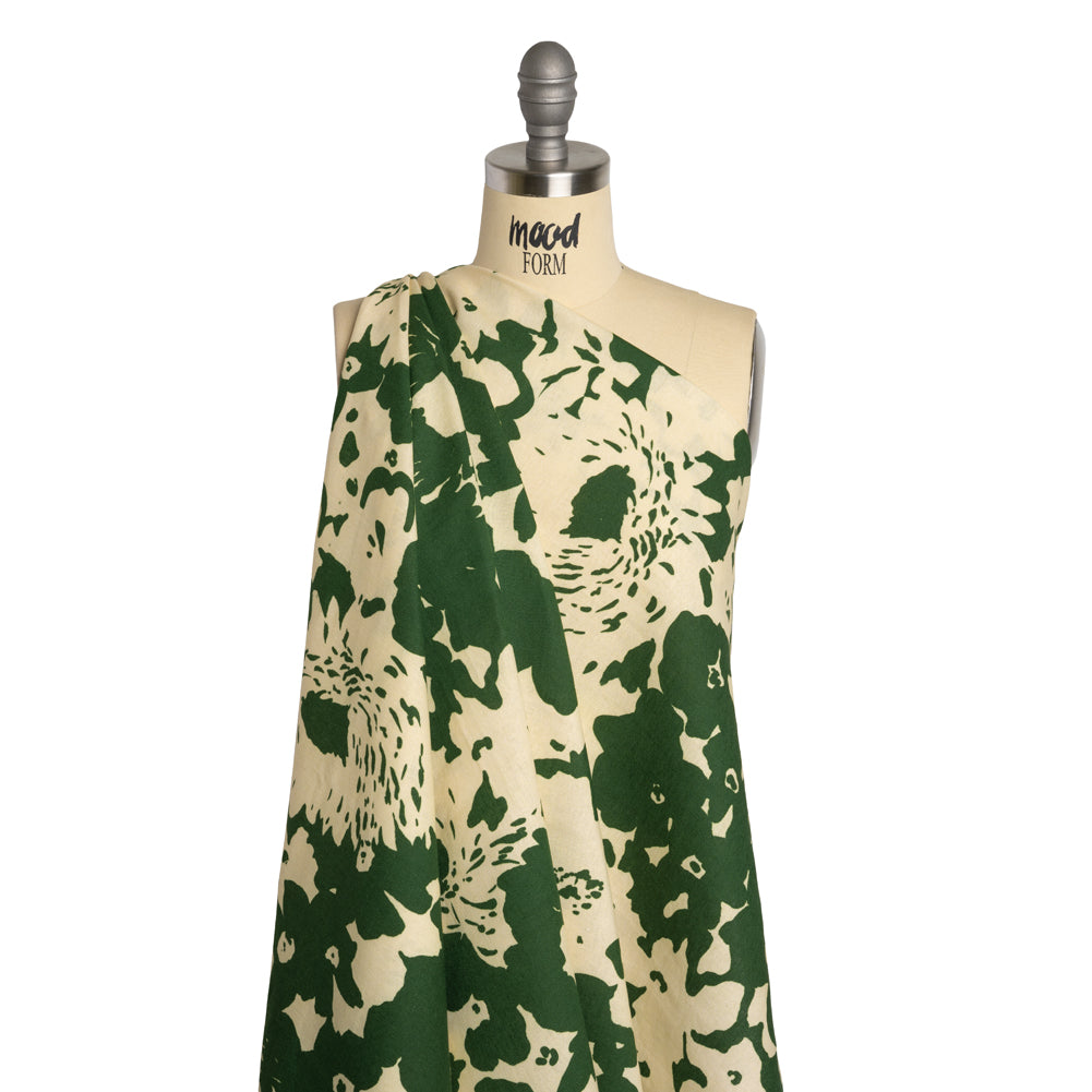 Linen and Rayon Woven - Hunter Green and Cream Big Floral - Rorschach Rosettes Print - Mood Exclusive Acadia Collection - Drape Linen and Rayon Woven - Hunter Green and Cream Big Floral - Rorschach Rosettes Print - Mood Exclusive Acadia Collection - Drape