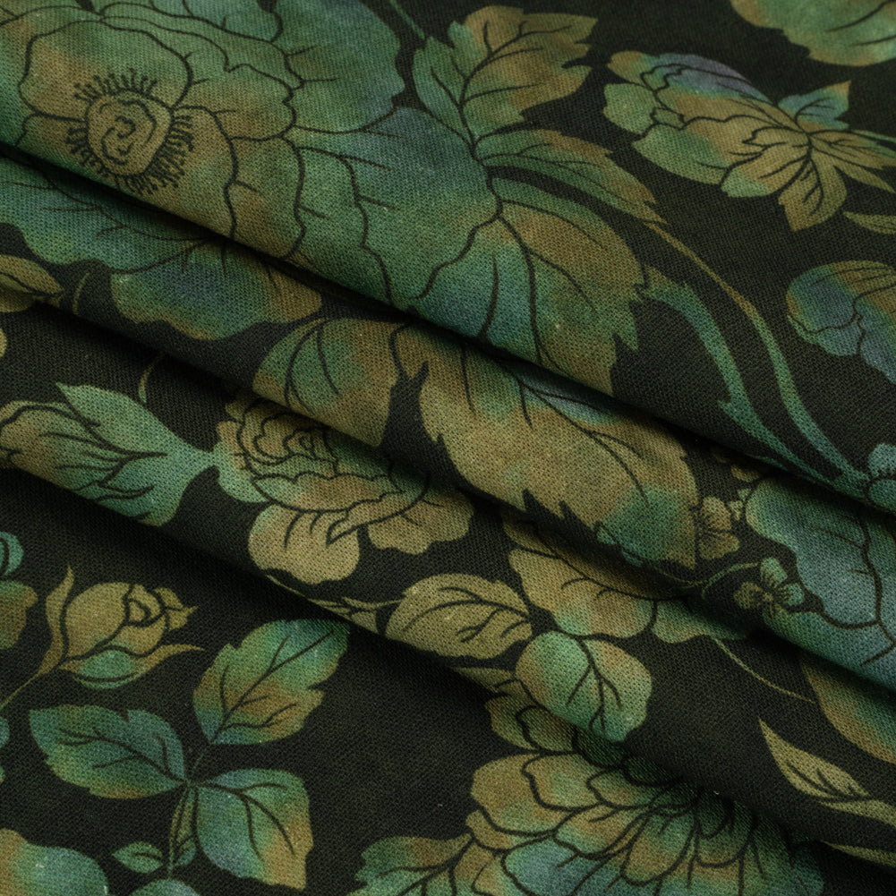 Linen and Rayon Woven - Green, Olive and Navy Floral - Secret Garden Print - Mood Exclusive Acadia Collection Linen and Rayon Woven - Green, Olive and Navy Floral - Secret Garden Print - Mood Exclusive Acadia Collection