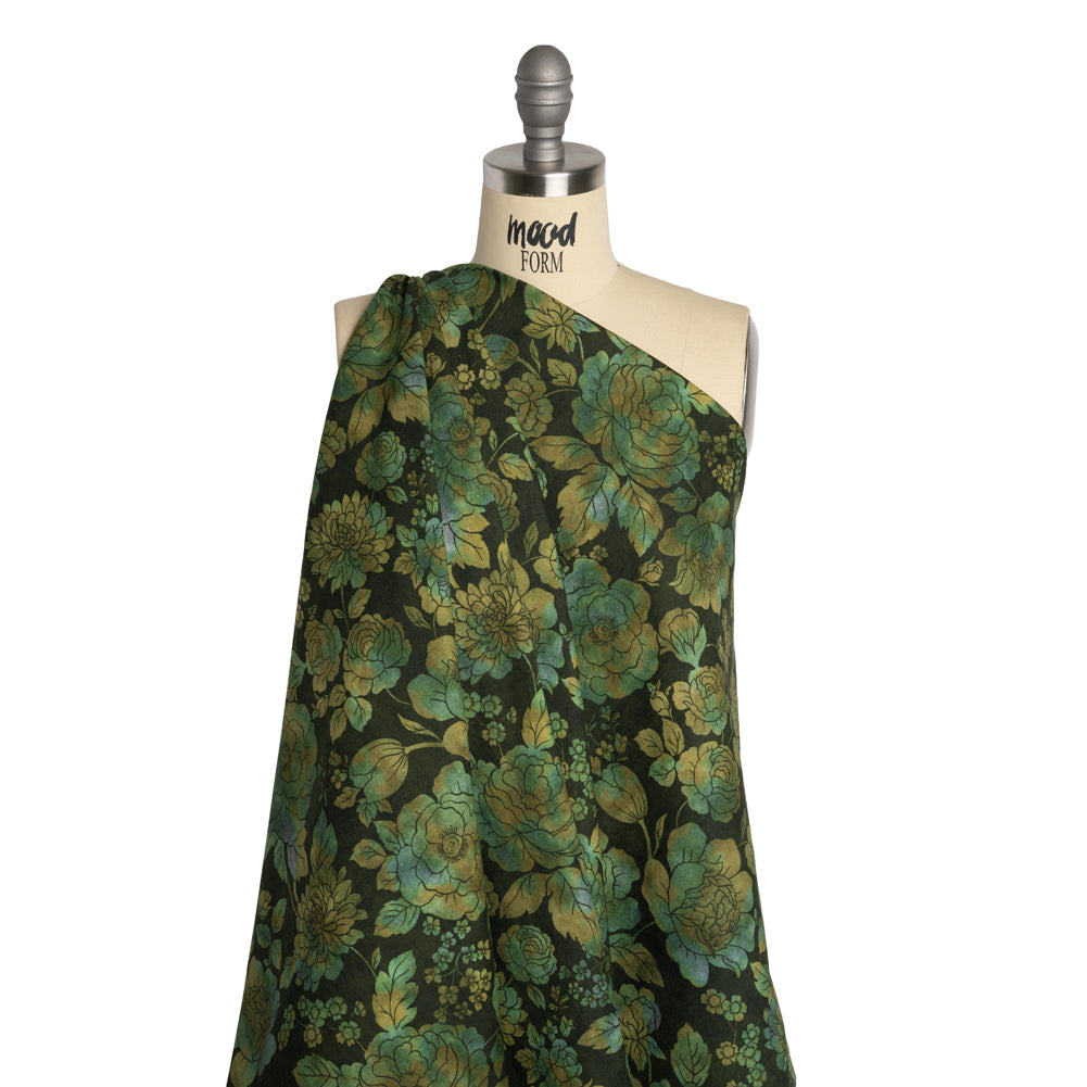 Linen and Rayon Woven - Green, Olive and Navy Floral - Secret Garden Print - Mood Exclusive Acadia Collection Linen and Rayon Woven - Green, Olive and Navy Floral - Secret Garden Print - Mood Exclusive Acadia Collection