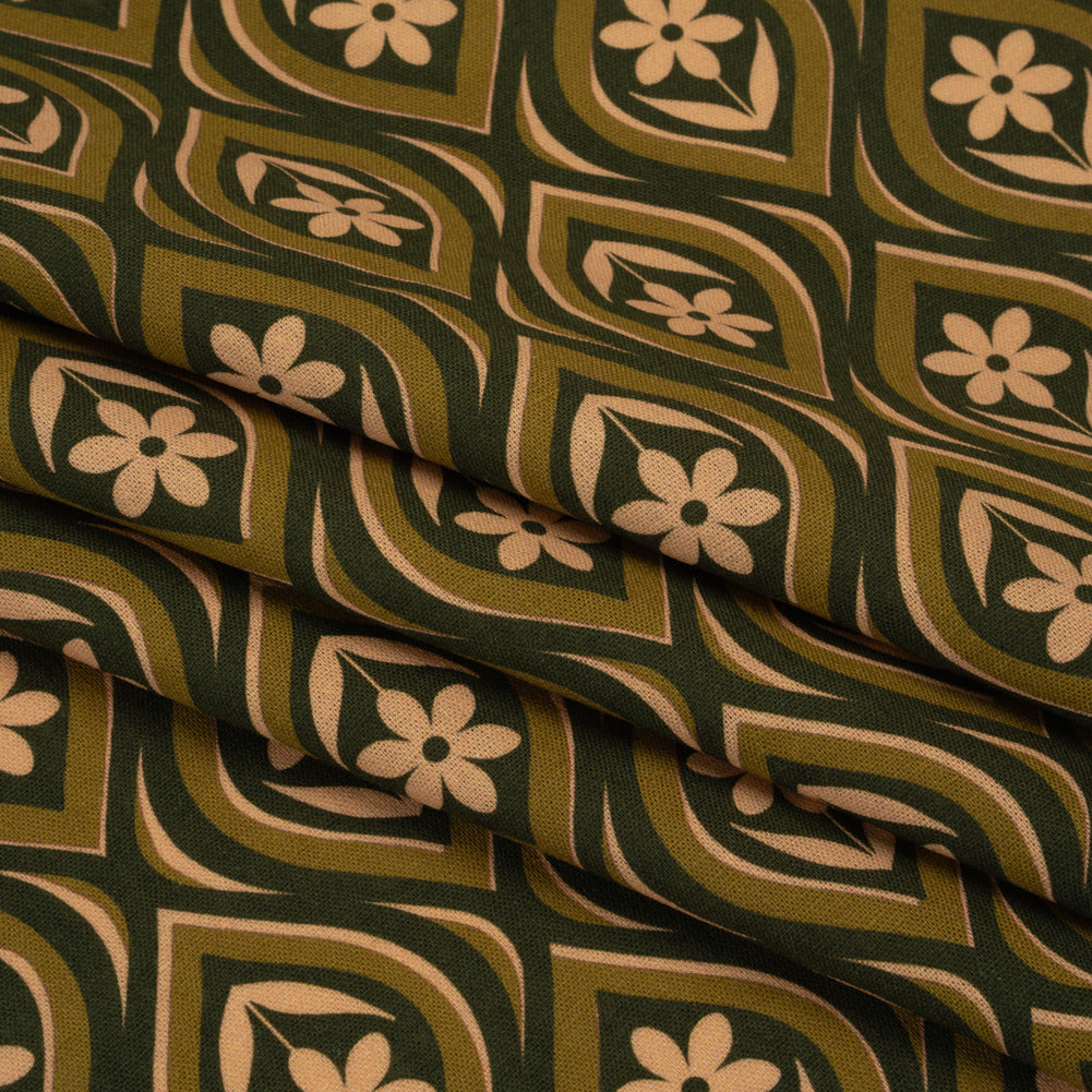 Linen and Rayon Woven - Olive, Hunter Green, and Beige Floral Ogees - Woodland Blooms Print - Mood Exclusive Acadia Collection - Folded Linen and Rayon Woven - Olive, Hunter Green, and Beige Floral Ogees - Woodland Blooms Print - Mood Exclusive Acadia Collection - Folded