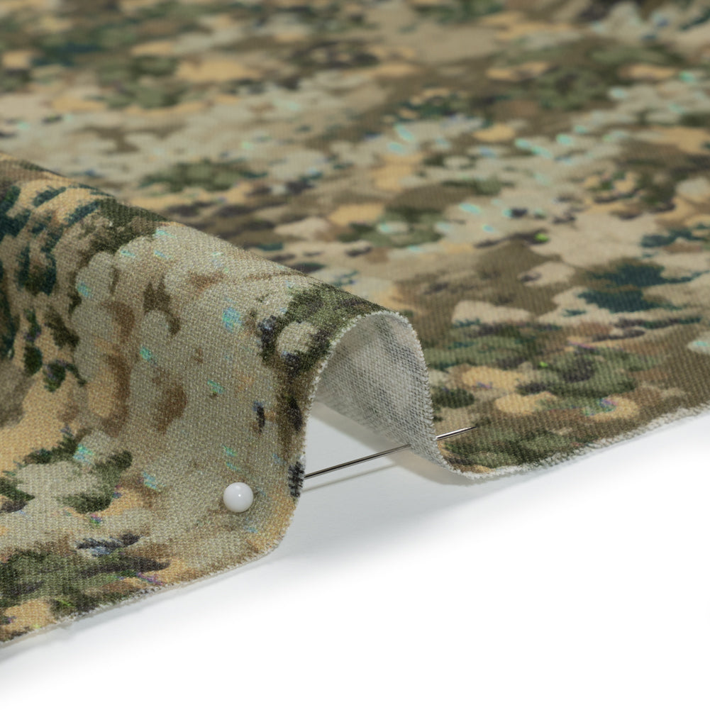 Linen and Rayon Woven - Olive, Green and Beige Abstract Dots - Forest Lookout Print - Mood Exclusive Acadia Collection Linen and Rayon Woven - Olive, Green and Beige Abstract Dots - Forest Lookout Print - Mood Exclusive Acadia Collection