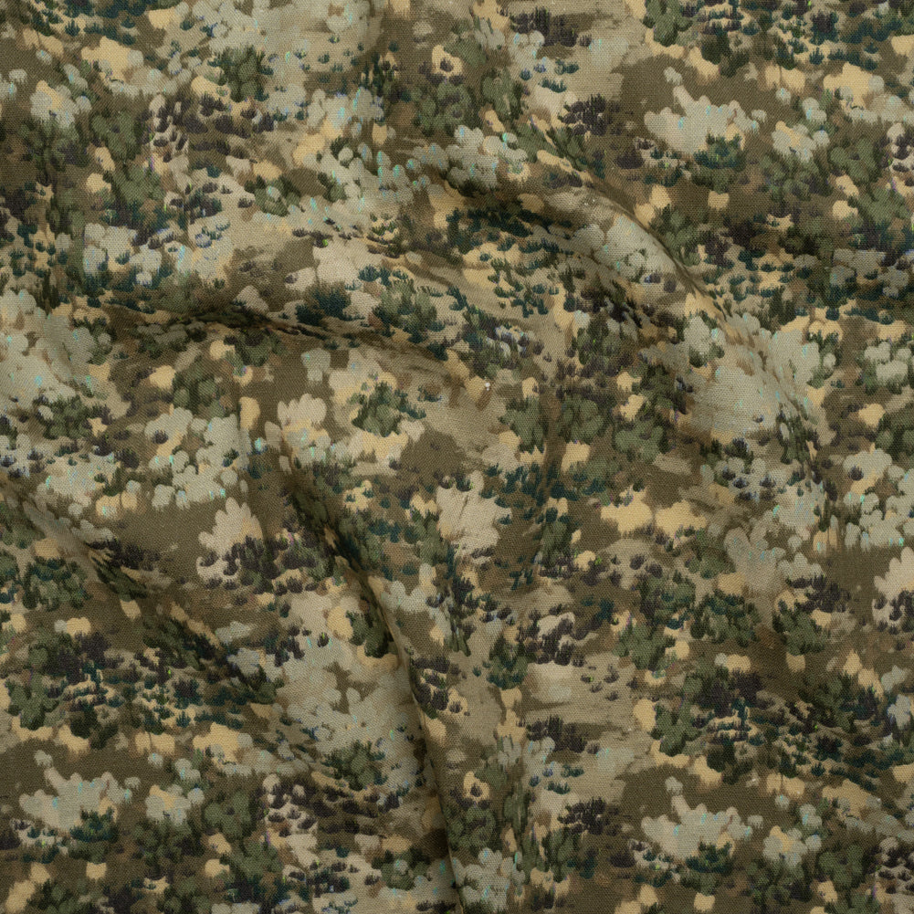 Linen and Rayon Woven - Olive, Green and Beige Abstract Dots - Forest Lookout Print - Mood Exclusive Acadia Collection Linen and Rayon Woven - Olive, Green and Beige Abstract Dots - Forest Lookout Print - Mood Exclusive Acadia Collection