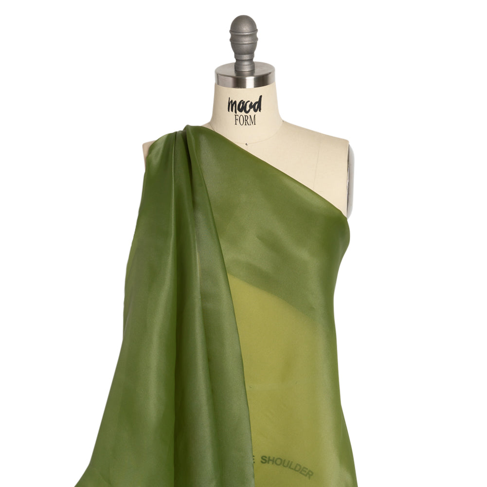 Satin-Faced Polyester Organza - Pesto Green - Ardea Collection by Mood - Drape Satin-Faced Polyester Organza - Pesto Green - Ardea Collection by Mood - Drape