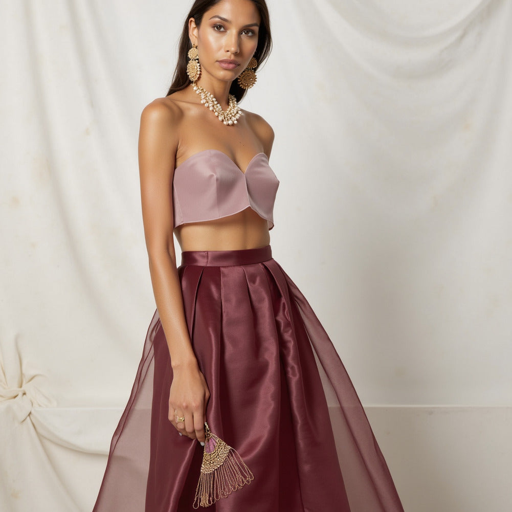 Satin-Faced Polyester Organza - Burgundy - Ardea Collection by Mood - Editorial Satin-Faced Polyester Organza - Burgundy - Ardea Collection by Mood - Editorial