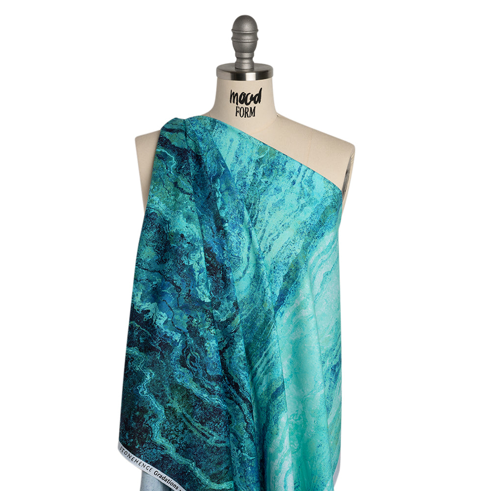 Stonehenge Quilting Cotton by Northcott - Peacock Swirling Lines Gradient - Ombre II Collection - Drape Stonehenge Quilting Cotton by Northcott - Peacock Swirling Lines Gradient - Ombre II Collection - Drape