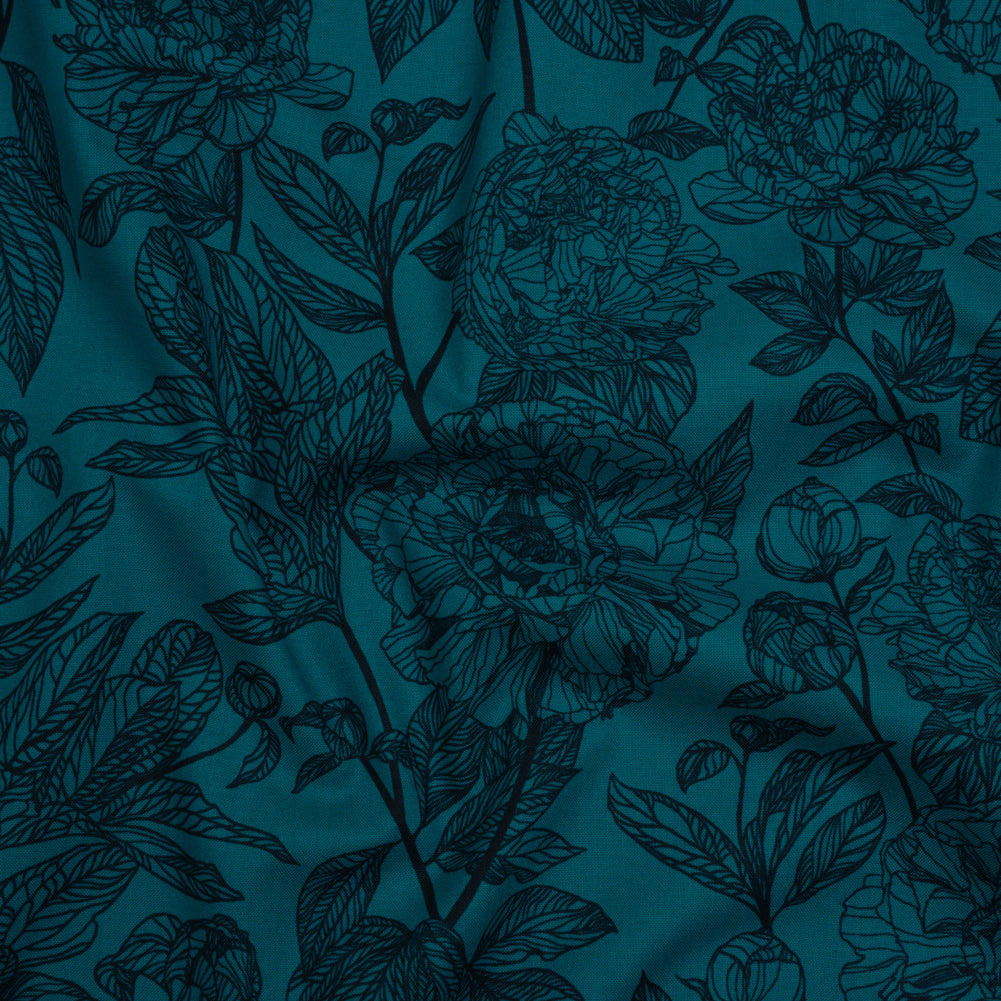 Printed Quilting Cotton by Anna Maria Textiles for Northcott - Ocean Peony Floral - Indelible Collection Printed Quilting Cotton by Anna Maria Textiles for Northcott - Ocean Peony Floral - Indelible Collection