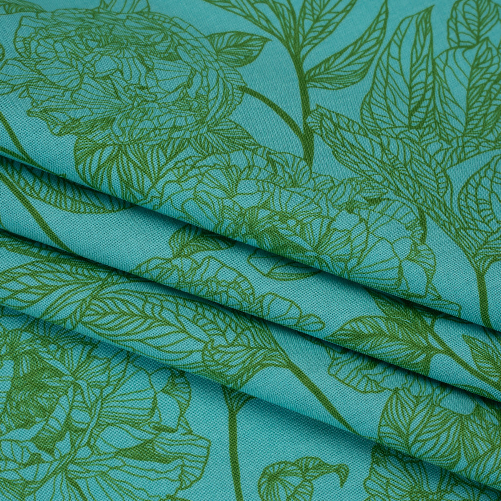 Printed Quilting Cotton by Anna Maria Textiles for Northcott - Jade Peony Floral - Indelible Collection - Folded Printed Quilting Cotton by Anna Maria Textiles for Northcott - Jade Peony Floral - Indelible Collection - Folded