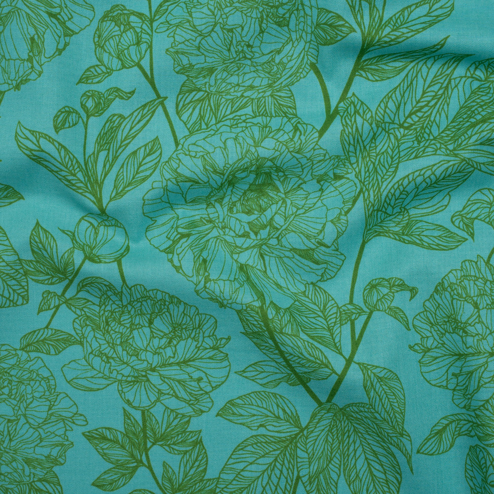 Printed Quilting Cotton by Anna Maria Textiles for Northcott - Jade Peony Floral - Indelible Collection Printed Quilting Cotton by Anna Maria Textiles for Northcott - Jade Peony Floral - Indelible Collection