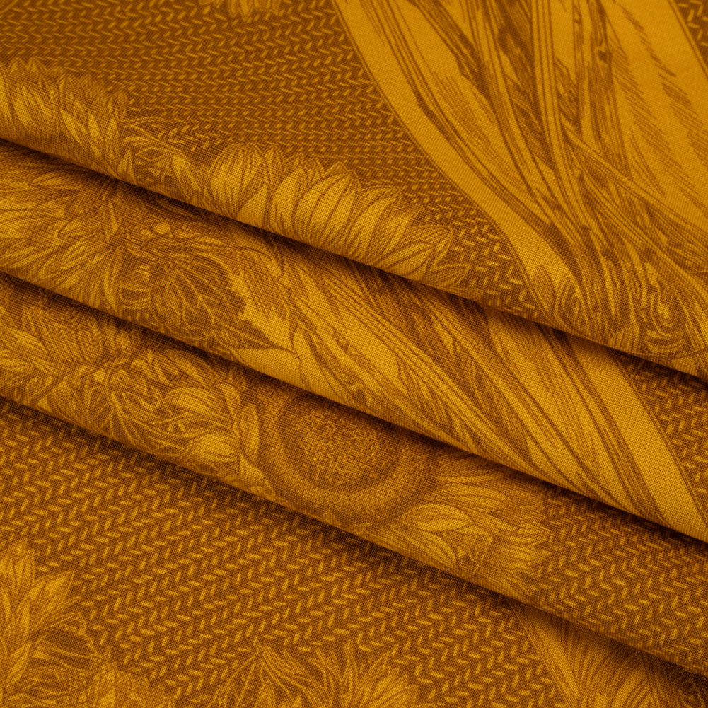 Printed Quilting Cotton by Anna Maria Textiles for Northcott - Saffron Sunflowers Floral - Indelible Collection - Folded Printed Quilting Cotton by Anna Maria Textiles for Northcott - Saffron Sunflowers Floral - Indelible Collection - Folded