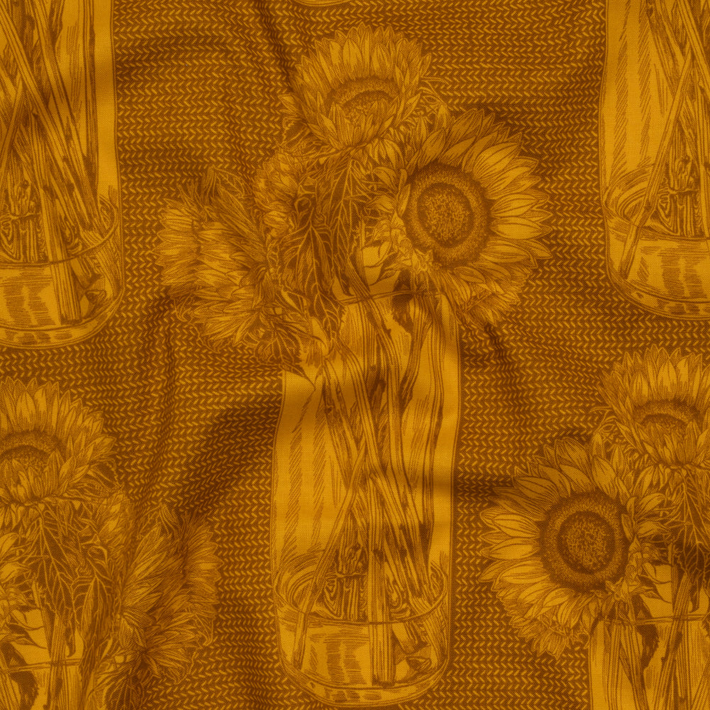 Printed Quilting Cotton by Anna Maria Textiles for Northcott - Saffron Sunflowers Floral - Indelible Collection Printed Quilting Cotton by Anna Maria Textiles for Northcott - Saffron Sunflowers Floral - Indelible Collection