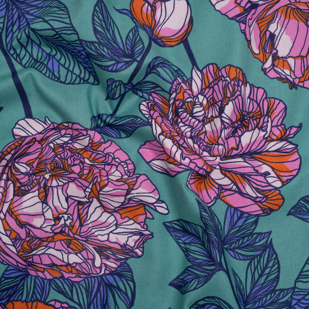 Wide Backing Quilting Cotton by Anna Maria Textiles for Northcott, 108" Wide - Jade Peony Floral - Indelible Wide Backing Collection Wide Backing Quilting Cotton by Anna Maria Textiles for Northcott, 108" Wide - Jade Peony Floral - Indelible Wide Backing Collection