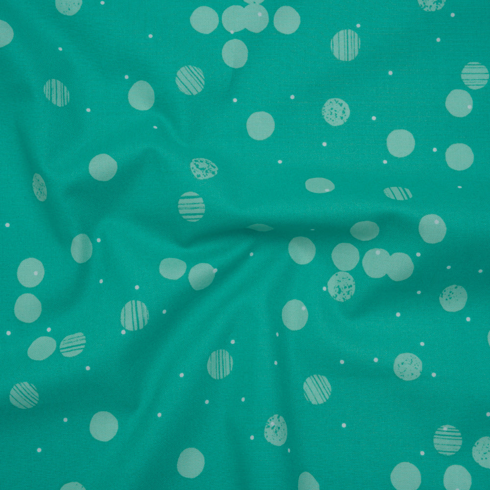 Printed Quilting Cotton by Ghazal Razavi for FIGO Studio - Mint Snow Textured Circles and Spots - Seasons Basics Collection - Drape Printed Quilting Cotton by Ghazal Razavi for FIGO Studio - Mint Snow Textured Circles and Spots - Seasons Basics Collection - Drape