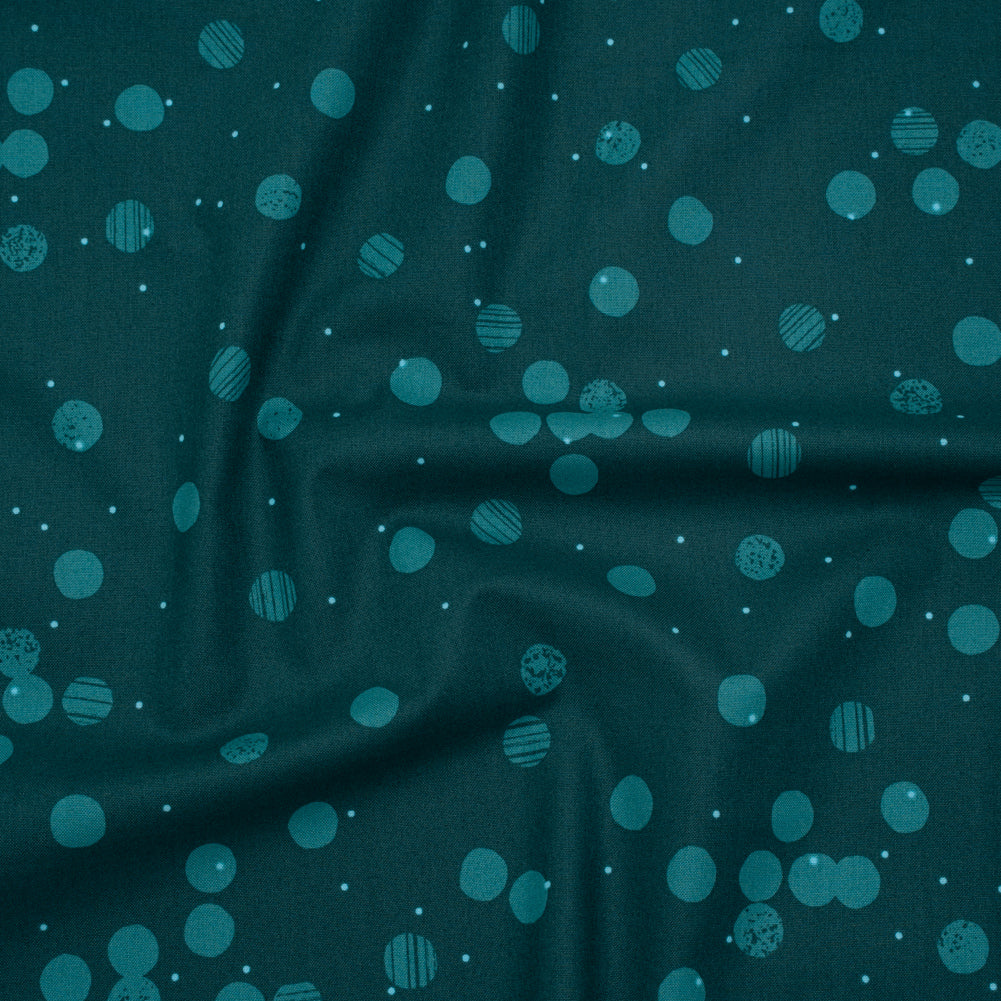 Printed Quilting Cotton by Ghazal Razavi for FIGO Studio - Teal Snow Textured Circles and Spots - Seasons Basics Collection Printed Quilting Cotton by Ghazal Razavi for FIGO Studio - Teal Snow Textured Circles and Spots - Seasons Basics Collection