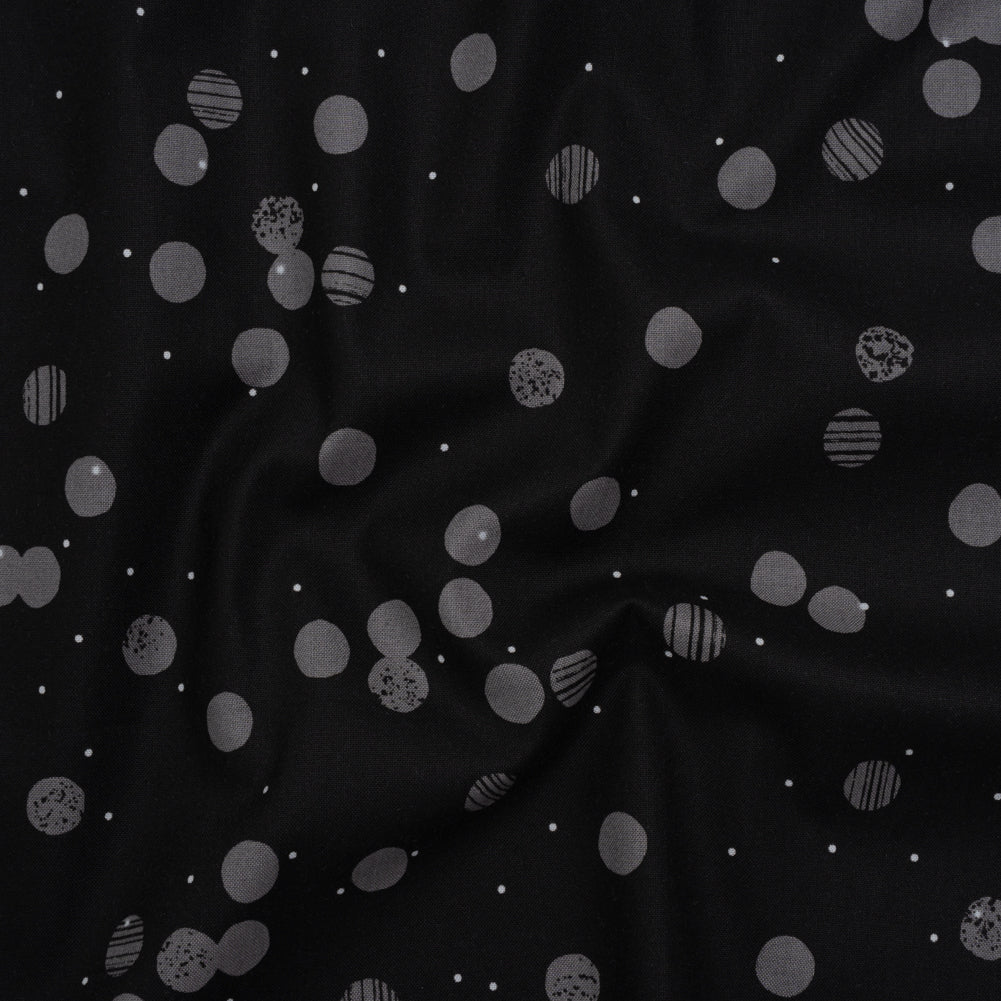 Printed Quilting Cotton by Ghazal Razavi for FIGO Studio - Black Snow Textured Circles and Spots - Seasons Basics Collection Drape Printed Quilting Cotton by Ghazal Razavi for FIGO Studio - Black Snow Textured Circles and Spots - Seasons Basics Collection Drape