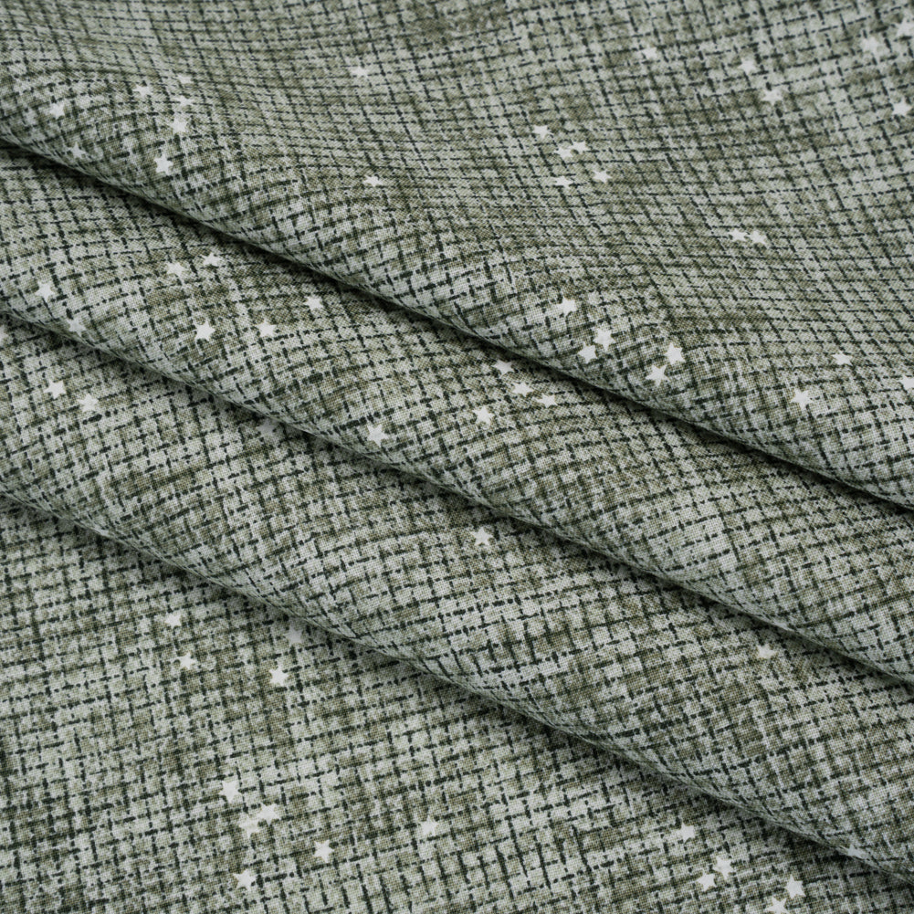 Printed Quilting Cotton by Ghazal Razavi for FIGO Studio - Sage Checks and Stars - Stash Collection - Detail Printed Quilting Cotton by Ghazal Razavi for FIGO Studio - Sage Checks and Stars - Stash Collection - Detail