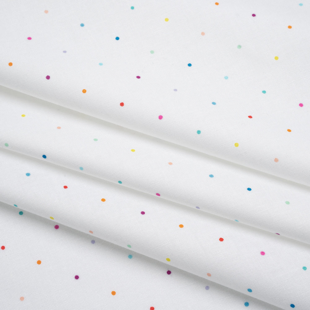 Printed Quilting Cotton by Ghazal Razavi for FIGO Studio - Rainbow and White Ditsy Dots- Dovetail Collection Folded Printed Quilting Cotton by Ghazal Razavi for FIGO Studio - Rainbow and White Ditsy Dots- Dovetail Collection Folded