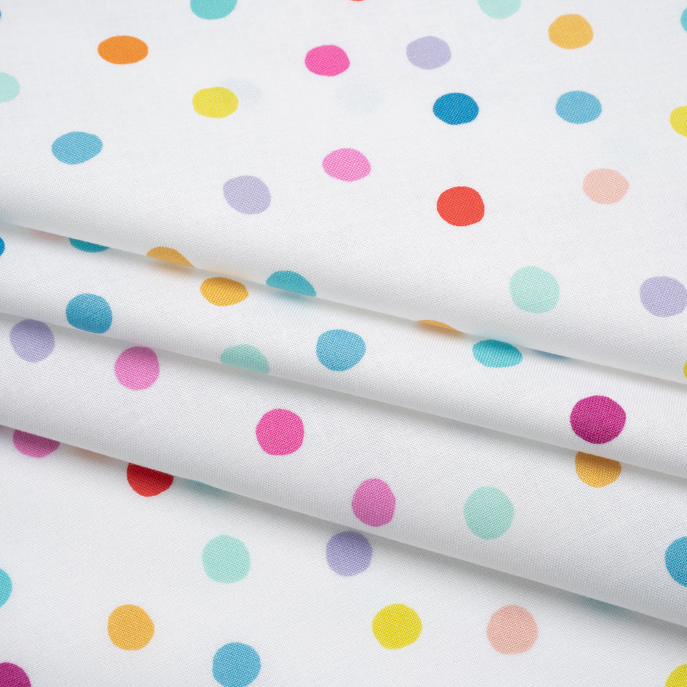Printed Quilting Cotton by Ghazal Razavi for FIGO Studio - Rainbow and White Pom Poms - Dovetail Collection Folded Printed Quilting Cotton by Ghazal Razavi for FIGO Studio - Rainbow and White Pom Poms - Dovetail Collection Folded