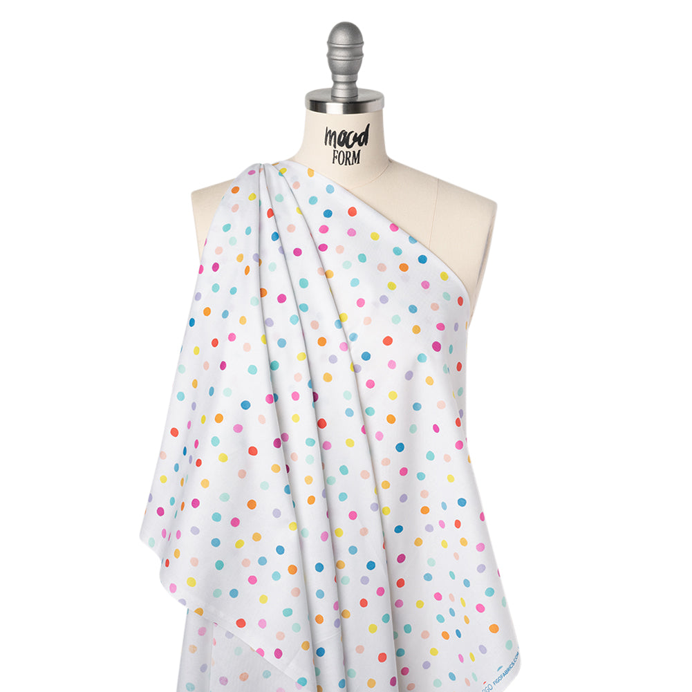 Printed Quilting Cotton by Ghazal Razavi for FIGO Studio - Rainbow and White Pom Poms - Dovetail Collection Drape Printed Quilting Cotton by Ghazal Razavi for FIGO Studio - Rainbow and White Pom Poms - Dovetail Collection Drape