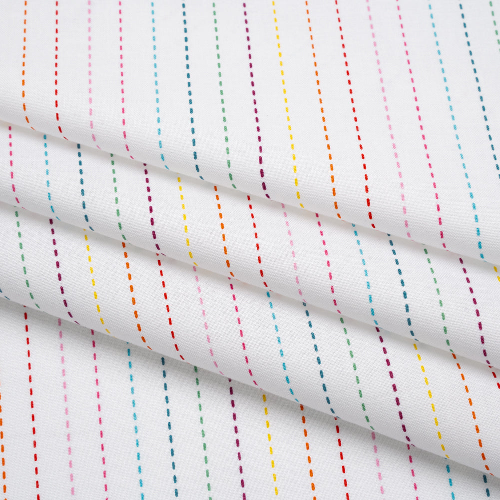 Printed Quilting Cotton by Ghazal Razavi for FIGO Studio - Rainbow and White Dashed Stripes - Dovetail Collection Printed Quilting Cotton by Ghazal Razavi for FIGO Studio - Rainbow and White Dashed Stripes - Dovetail Collection