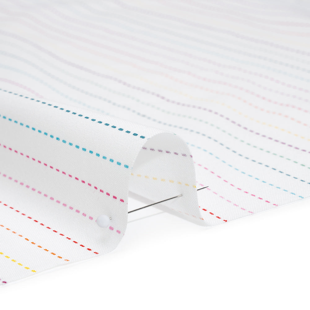 Printed Quilting Cotton by Ghazal Razavi for FIGO Studio - Rainbow and White Dashed Stripes - Dovetail Collection Printed Quilting Cotton by Ghazal Razavi for FIGO Studio - Rainbow and White Dashed Stripes - Dovetail Collection