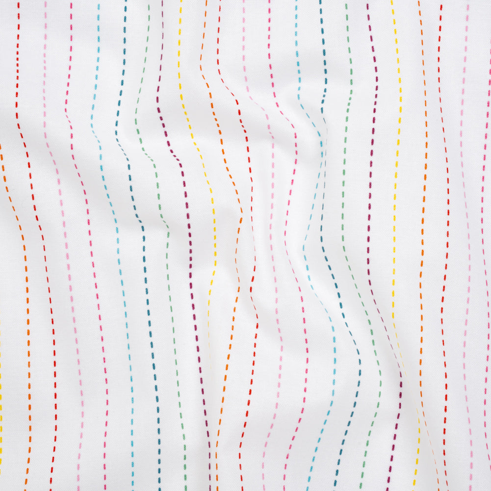Printed Quilting Cotton by Ghazal Razavi for FIGO Studio - Rainbow and White Dashed Stripes - Dovetail Collection Printed Quilting Cotton by Ghazal Razavi for FIGO Studio - Rainbow and White Dashed Stripes - Dovetail Collection