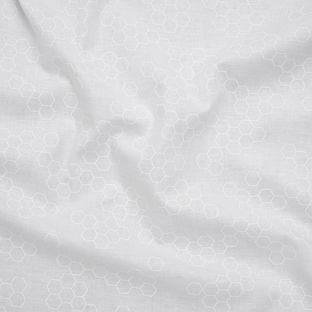 Printed Quilting Cotton by Ghazal Razavi for FIGO Studio - White on White Hexies - Dovetail Collection Printed Quilting Cotton by Ghazal Razavi for FIGO Studio - White on White Hexies - Dovetail Collection