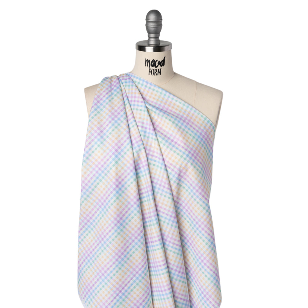 Printed Quilting Cotton by Ghazal Razavi for FIGO Studio - Pastel Rainbow and White Checks - Dovetail Collection - Drape Printed Quilting Cotton by Ghazal Razavi for FIGO Studio - Pastel Rainbow and White Checks - Dovetail Collection - Drape