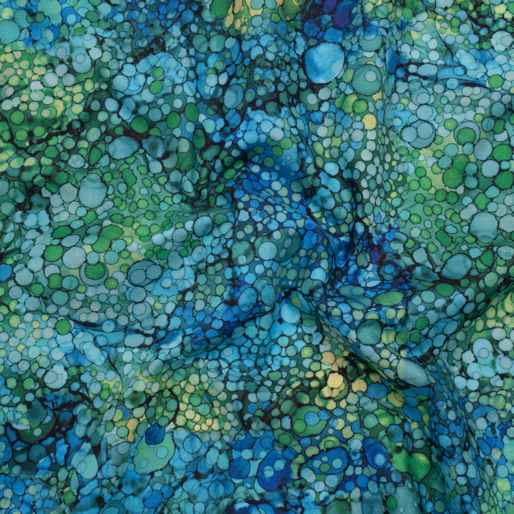 Printed Quilting Cotton by Northcott - Peacock Bubbles - Bliss Collection - Drape Printed Quilting Cotton by Northcott - Peacock Bubbles - Bliss Collection - Drape