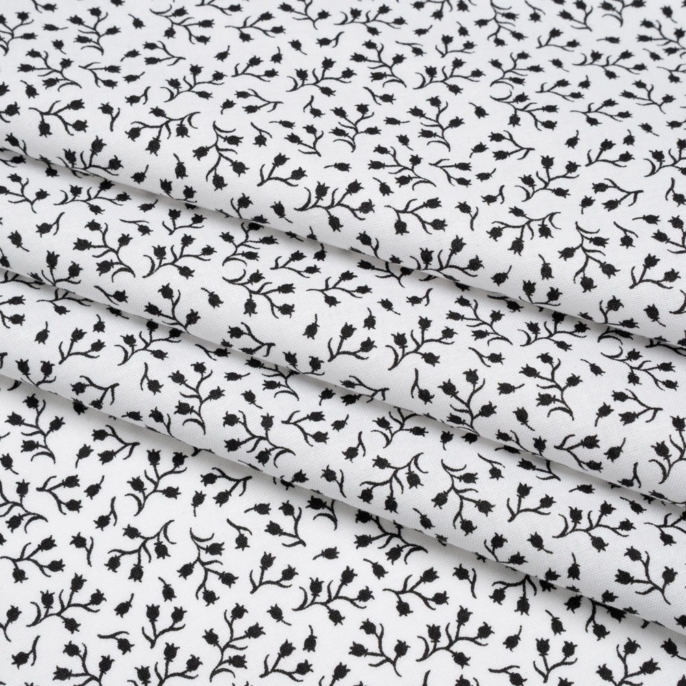 Printed Quilting Cotton by Patrick Lose for Northcott - Black on White Baby's Breath Floral - Basically Black & White Collection - Folded Printed Quilting Cotton by Patrick Lose for Northcott - Black on White Baby's Breath Floral - Basically Black & White Collection - Folded