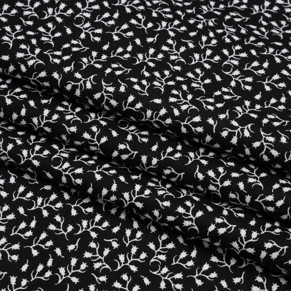 Printed Quilting Cotton by Patrick Lose for Northcott - White on Black Baby's Breath Floral - Basically Black & White Collection - Folded Printed Quilting Cotton by Patrick Lose for Northcott - White on Black Baby's Breath Floral - Basically Black & White Collection - Folded