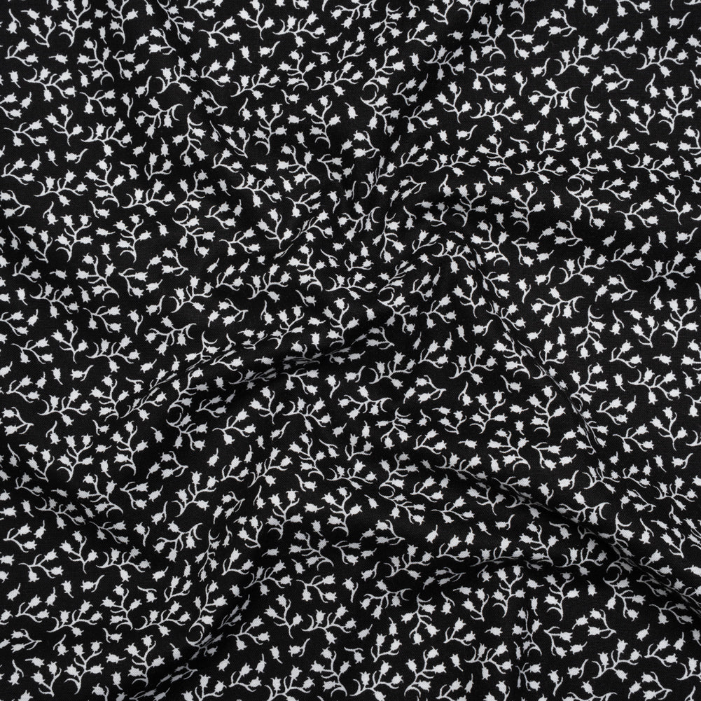Printed Quilting Cotton by Patrick Lose for Northcott - White on Black Baby's Breath Floral - Basically Black & White Collection Printed Quilting Cotton by Patrick Lose for Northcott - White on Black Baby's Breath Floral - Basically Black & White Collection