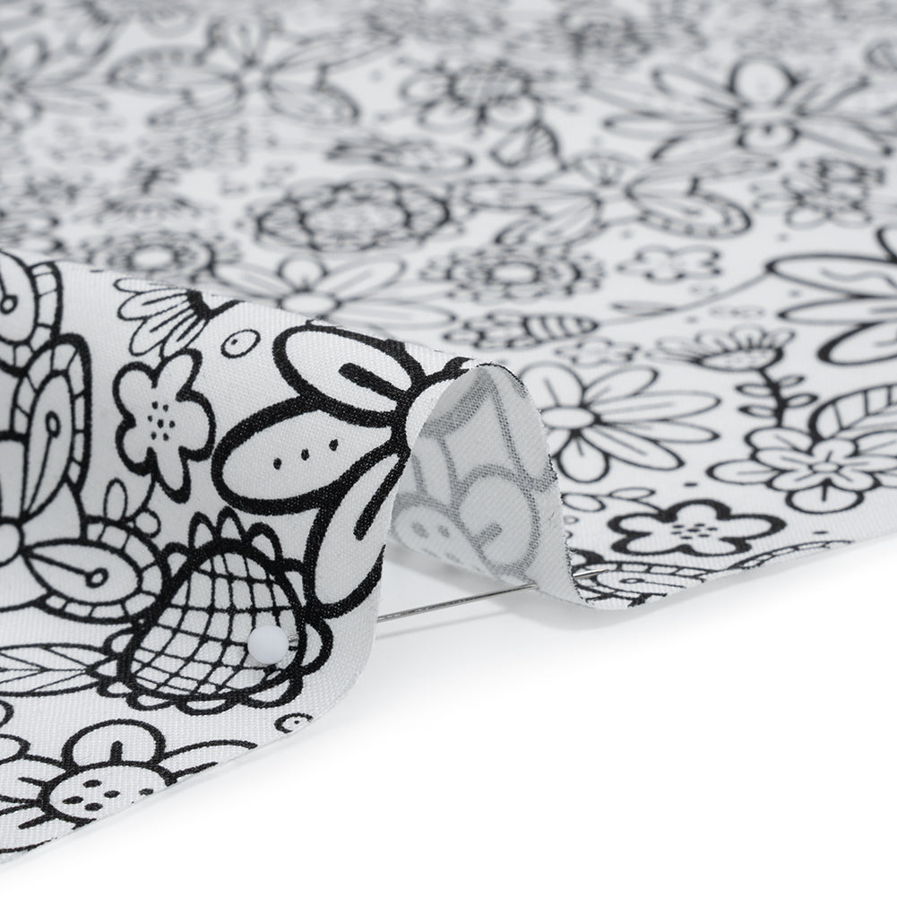 Printed Quilting Cotton by Patrick Lose for Northcott - Black on White Groovy Garden Floral - Basically Black & White Collection - Detail Printed Quilting Cotton by Patrick Lose for Northcott - Black on White Groovy Garden Floral - Basically Black & White Collection - Detail
